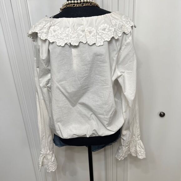 Anthropologie Maeve White Ruffled Bib Collar Blouse - Picture 5 of 7